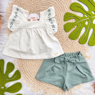 Conj. Batinha com Florzinhas e Short - Verde Conj. Batinha com Florzinhas e Short - Verde